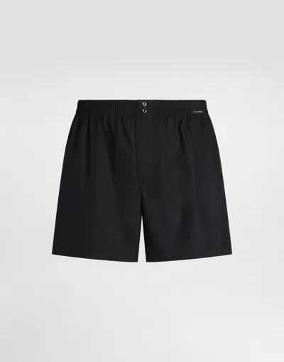 Dolce & Gabbana Logo-print Poplin Boxer Shorts In Black