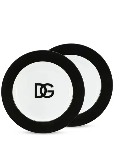 Dolce & Gabbana Set Aus Zwei Brottellern Mit Logo-print In White