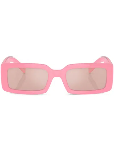 Dolce & Gabbana Graphic Mirrored Plastic Rectangle Sunglasses In Pink