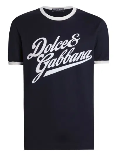 Dolce & Gabbana Logo-print Ringer T-shirt In Blue