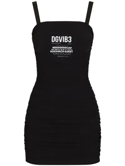 Dolce & Gabbana Logo-print Ruched Minidress In Black