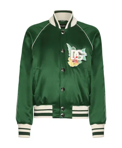 DOLCE & GABBANA LOGO-PRINT SATIN BOMBER JACKET
