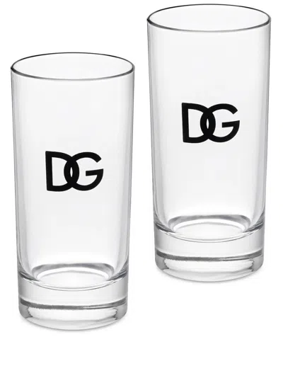 Dolce & Gabbana Logo-print Set Of Two Drinking Glasses In White