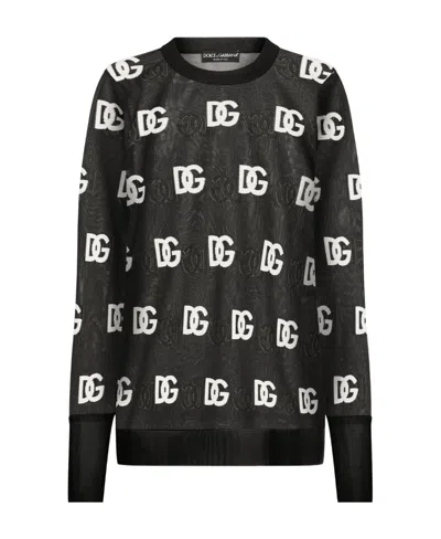Dolce & Gabbana Logo-print Sheer Long-sleeved T-shirt In Black