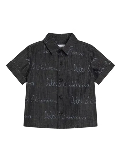 Dolce & Gabbana Babies' Logo-print Shirt In Blue