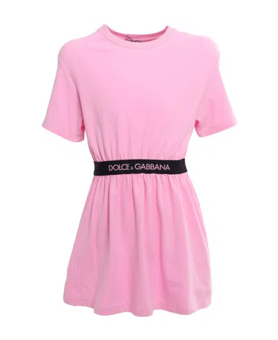 Dolce & Gabbana Kids' Logo-print Short-sleeve T-shirt Dress In Pink