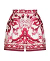 Dolce & Gabbana Carretto Print Cotton Mini Shorts In Red