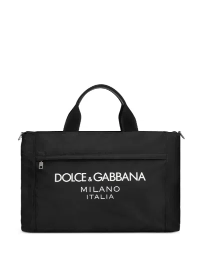Dolce & Gabbana Black Gym Bag With Contrasting Logo Print In Polyamide Man