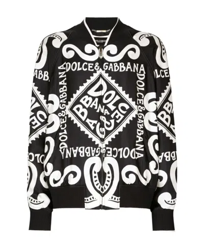 Dolce & Gabbana Logo-print Silk Bomber Jacket In Black