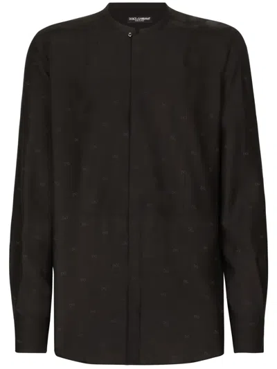 Dolce & Gabbana Logo-print Silk Shirt In Black