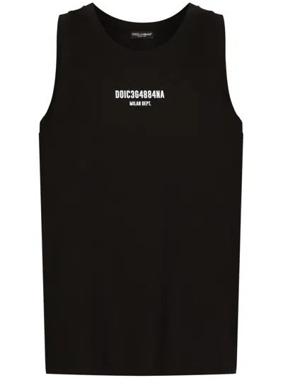 Dolce & Gabbana Logo-print Sleeveless Cotton T-shirt In Black