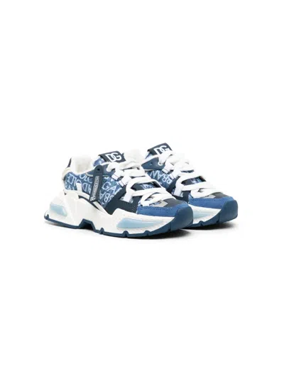 Dolce & Gabbana Kids' Logo-print Panelled Sneakers In Blue