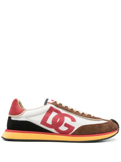 Dolce & Gabbana Mesh And Suede Dg Cushion Sneakers In White
