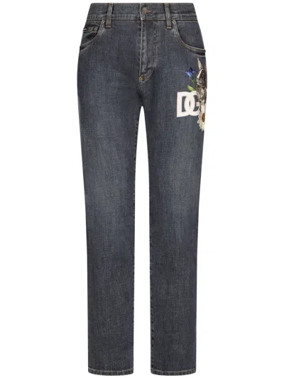 Dolce & Gabbana Logo-print Straight-leg Jeans In Blau