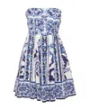 Dolce & Gabbana Strapless Pleated Printed Cotton-poplin Mini Dress