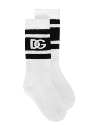 Dolce & Gabbana Kids' Logo-print Stretch-cotton Socks In White