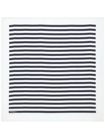 Dolce & Gabbana Logo-print Striped Silk Scarf In White