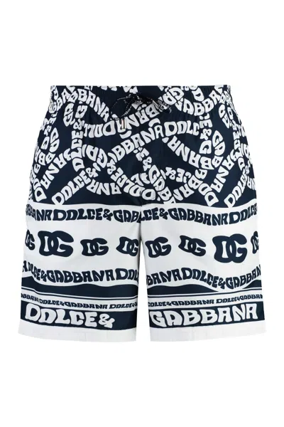 Dolce & Gabbana Logo Print Swim Shorts In Blu
