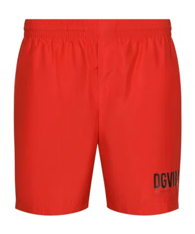 Dolce & Gabbana Logo-print Swim Shorts In Red