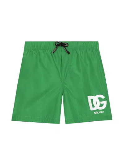 Dolce & Gabbana Kids' Logo Swim Shorts (8-12 Years) In Green