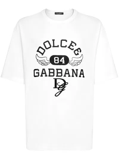 DOLCE & GABBANA WHITE LOGO-PRINT T-SHIRT