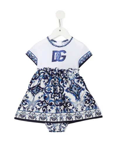 DOLCE & GABBANA DOLCE  GABBANA KIDS MAJOLICA-PRINT LOGO PATCH ROMPER