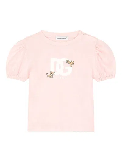 Dolce & Gabbana Babies' Logo-print T-shirt In Pink