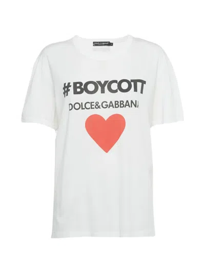 Pre-owned Dolce & Gabbana Logo Print T-shirt In White