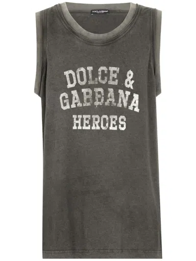 Dolce & Gabbana Logo-print Tank Top In Grey