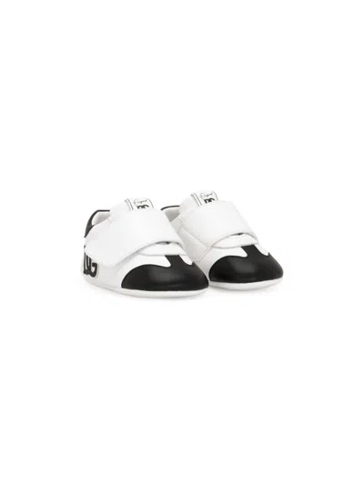 Dolce & Gabbana Babies' Logo-print Touch-strap Sneakers In White