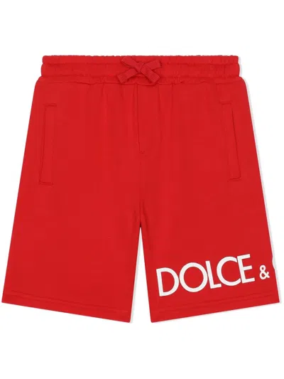 Dolce & Gabbana Kids' Drawstring Logo-print Shorts In Red