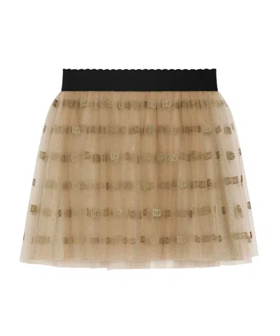 DOLCE & GABBANA DOLCE  GABBANA KIDS LOGO PRINTED TULLE SKIRT