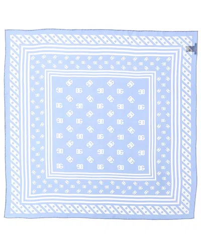 Dolce & Gabbana Logo Print Twill Silk Scarf In Blue