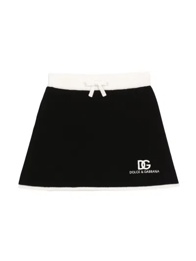 Dolce & Gabbana Kids' Logo-print Wool Skirt In Black