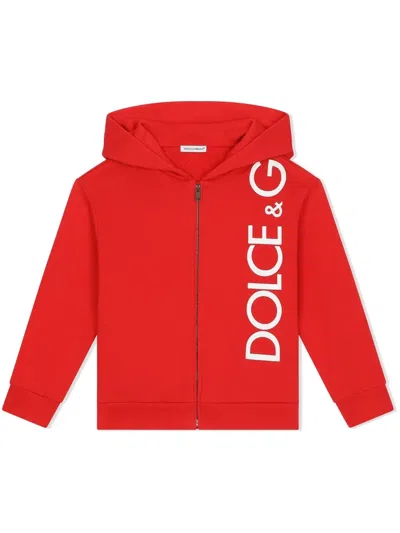 Dolce & Gabbana Kids' Kapuzenjacke Mit Logo-print In Red