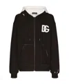 Dolce & Gabbana Dg Logo Print Jersey Hoodie With Zipper In Black