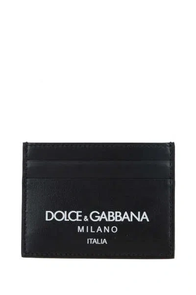 Dolce & Gabbana Printed Leather Card Holder In Black