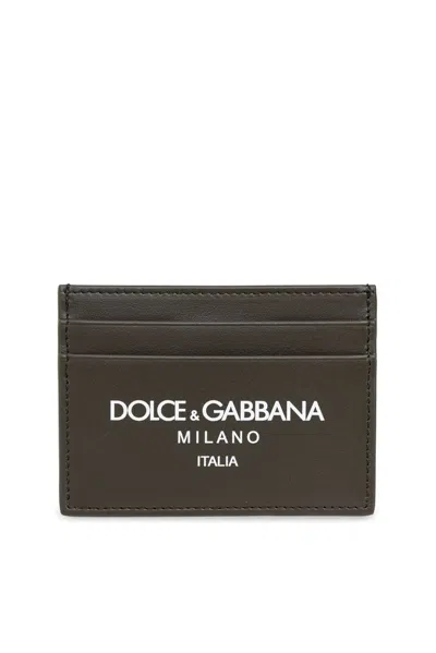 Dolce & Gabbana Logo-print Leather Cardholder In Green
