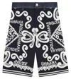 Dolce & Gabbana Denim And Javanese Bermuda Shorts With Marina Print In Blue