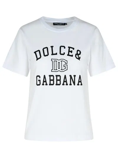 Dolce & Gabbana White Jersey T-shirt With Logo In Animal Print