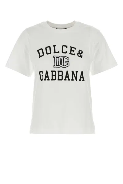 Dolce & Gabbana White Jersey T-shirt With Logo In Animal Print