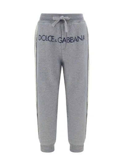 Dolce & Gabbana Logo Printed Drawstring Jogging Trousers In Grey