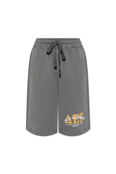 Dolce & Gabbana Logo Printed Drawstring Shorts In Grey