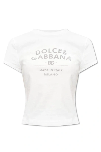 Dolce & Gabbana Logo Printed Jersey T-shirt In Bianco