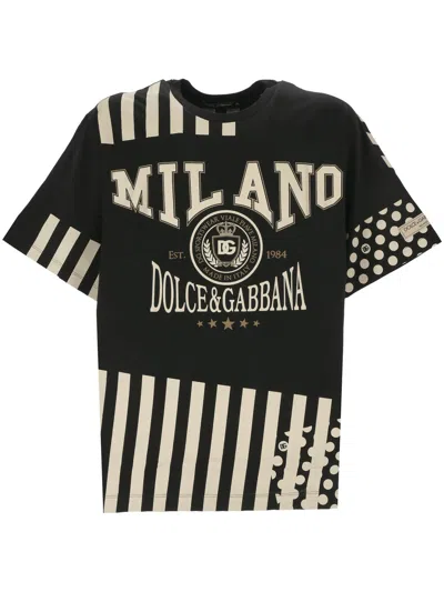 Dolce & Gabbana Printed Cotton T-shirt With Dolce&gabbana Logo In Black