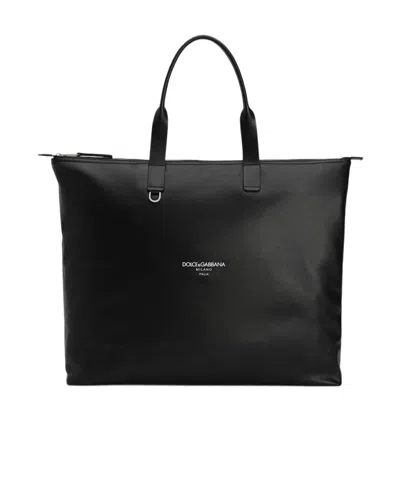 Dolce & Gabbana Dolce  Gabbana Logo Printed Large Shopper Bag In Black