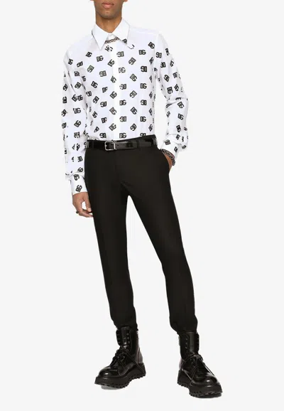 Dolce & Gabbana Logo Printed Long-sleeved Shirt In Monochrome