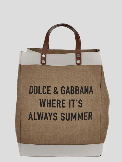 Dolce & Gabbana Logo-printed Open Top Tote Bag In Beige