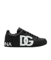 Dolce & Gabbana Portofino Sneakers In Black Calf Leather With White Logo In Black