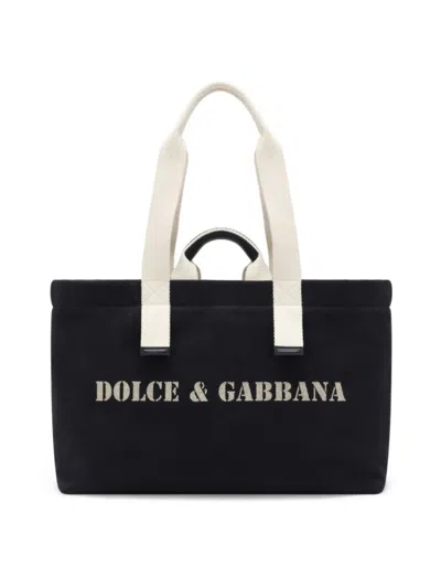 Dolce & Gabbana Logo Printed Shoulder Bag In Black